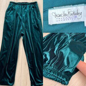 Vintage 80s Diane Von Furstenberg The Color Authority Peacock Green Velvet Pants